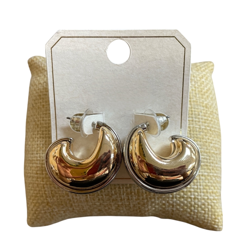 ME21502 SHINY TWO TONE CHUNKY SMALL HOOP STUD EARRING