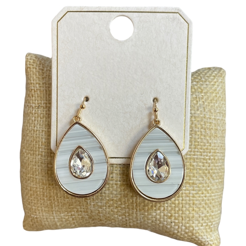 ME21521 TEARDROP CRYSTAL IN CENTER DANGLE EARRINGS