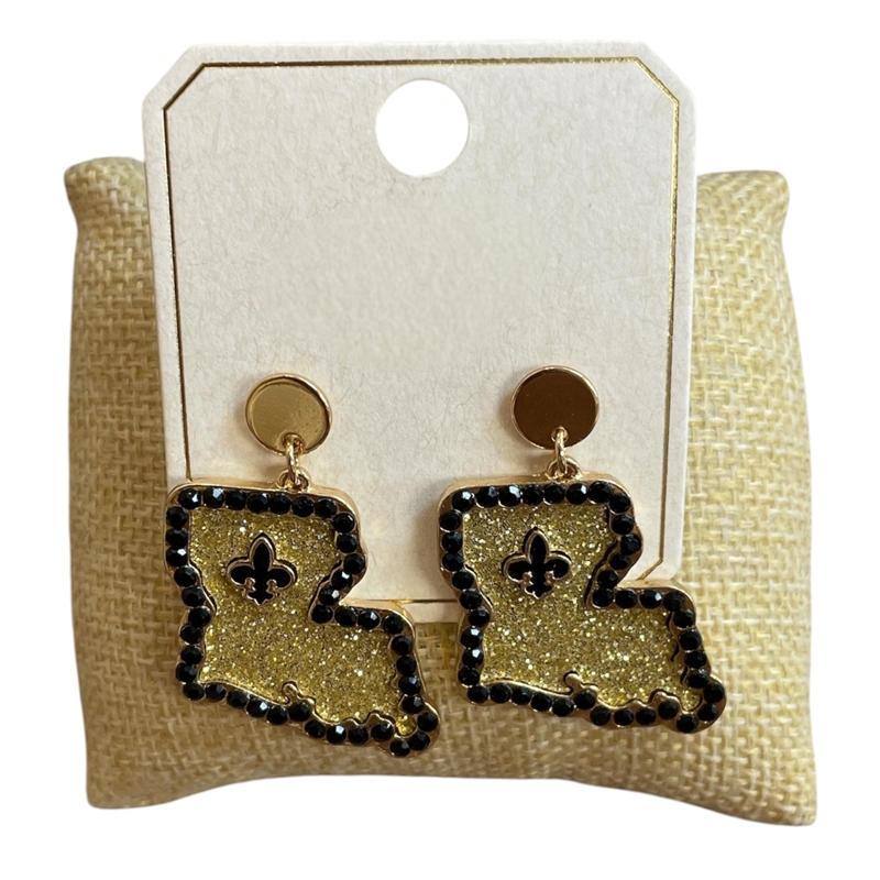 ME21525L BLACK & GOLD LA POST DANGLE EARRINGS