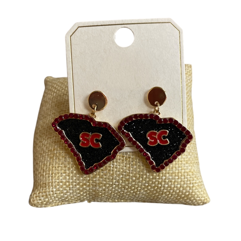 ME21525SC  SOUTH CAROLINA GARNET BLACK EARRINGS