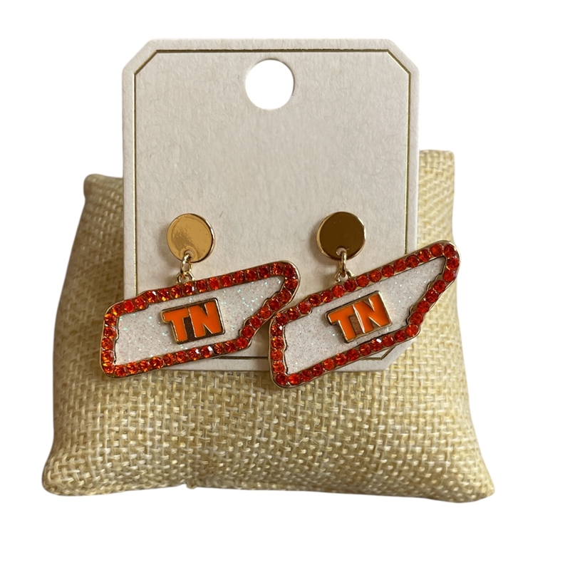 ME21525TN  TENNESSEE  ORANGE  WHITE  EARRINGS