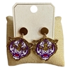 ME21558L PURPLE & GOLD LSU TIGER POST DANGLE EARRINGS