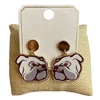 ME21558M BURGUNDY & GOLD MS BULLDOG POST DANGLE EARRINGS