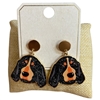 ME21558V BLACK & GOLD TN HOUND DOG POST DANGLE EARRINGS