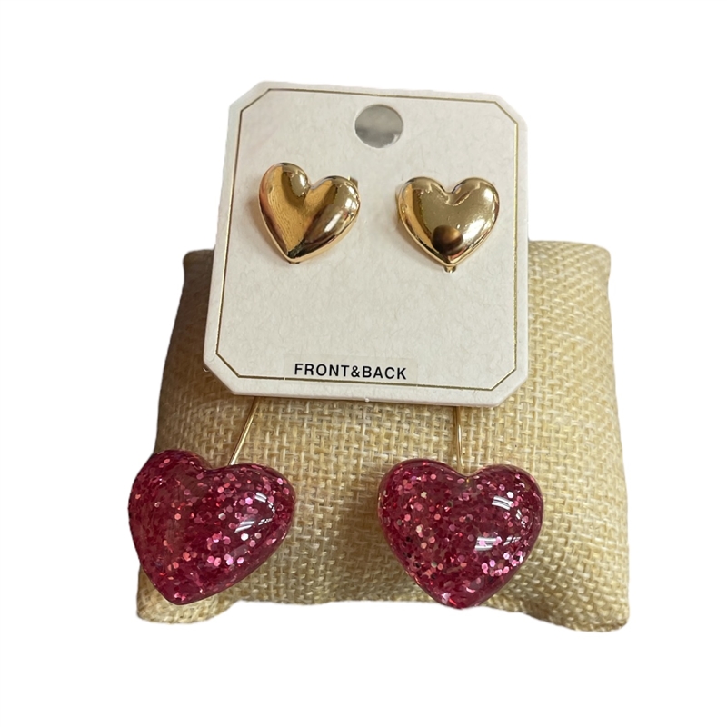 ME21596P  GLITTER PINK  HEART DANGLE  EARRINGS