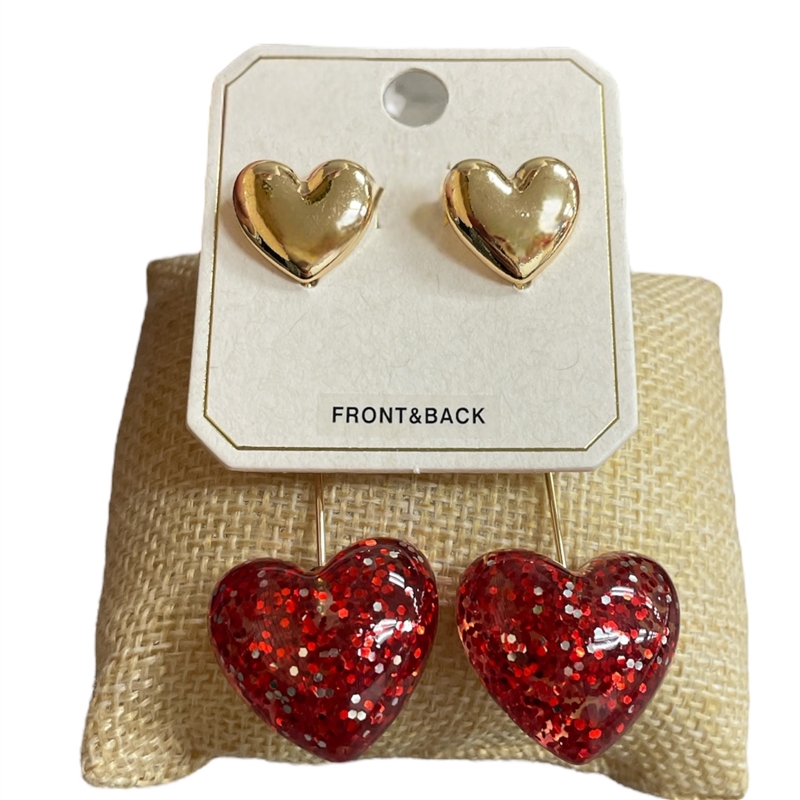 ME21596R  GLITTER RED  HEART DANGLE  EARRINGS