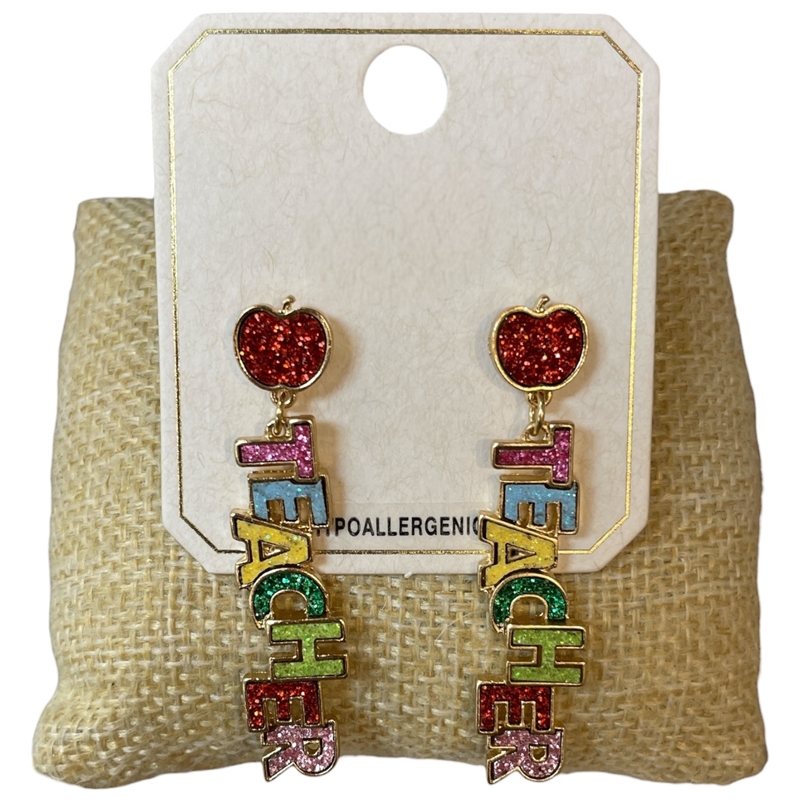 ME21612 COLORFUL TEACHER DANGLE GOLD EARRINGS