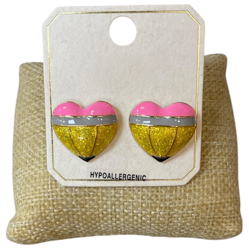 ME21610 HEART SHAPE YELLOW  PENCIL STUD EARRINGS