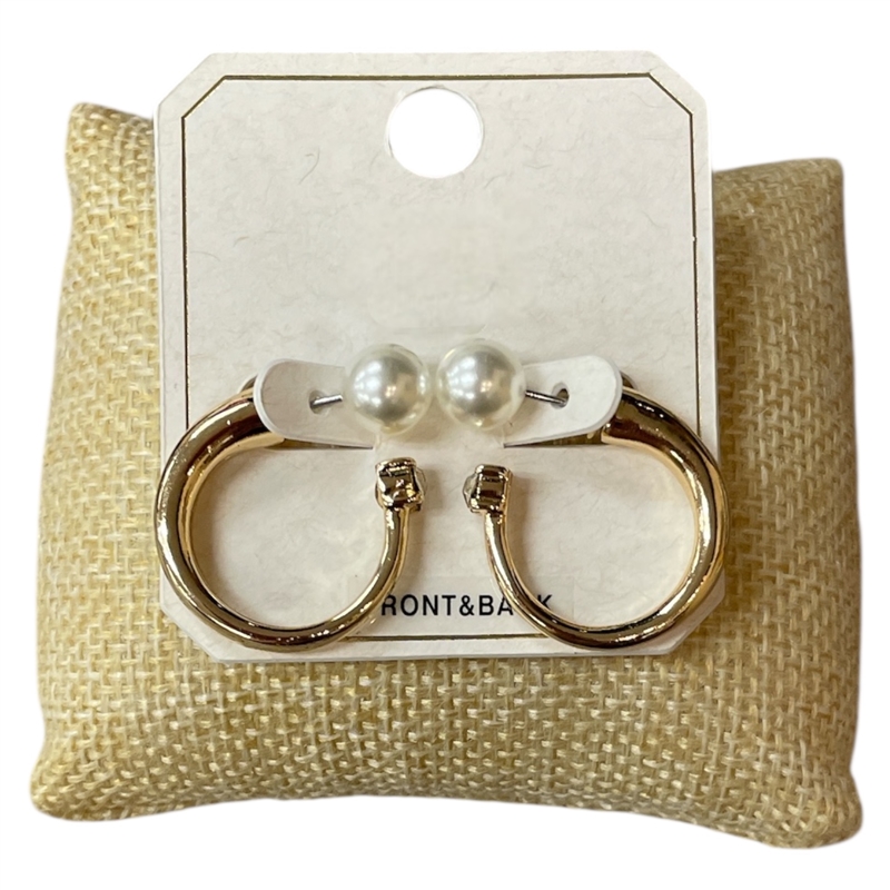 ME21624 PEARL & RHINESTONE SMALL HOOP EARRINGS EARRINGS