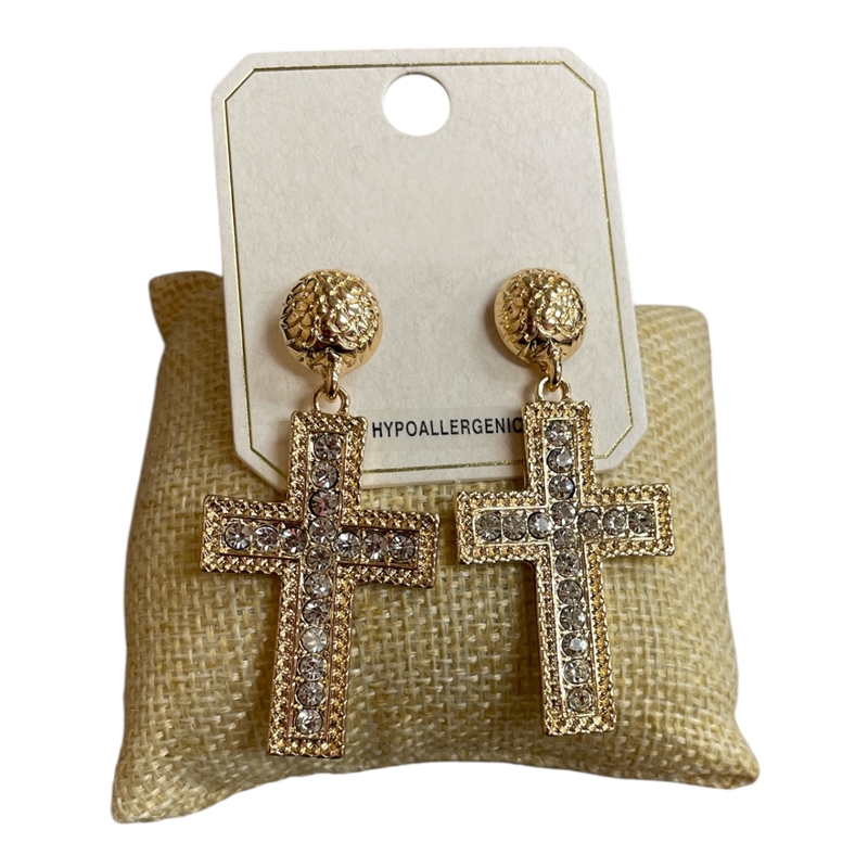 ME21628 RHINESTONE CROSS EARRINGS