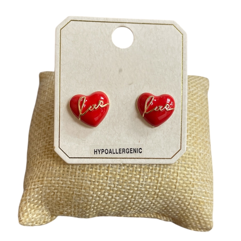 ME21630  SMALL  RED HEART EARRINGS
