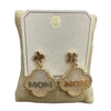 ME21672 GOLD "MOM" NATURAL ACRYLIC CLOVER EARRINGS