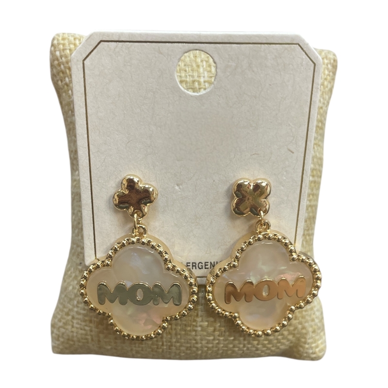ME21672 GOLD "MOM" NATURAL ACRYLIC CLOVER EARRINGS