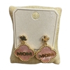 ME21672P GOLD "MOM" PINK ACRYLIC CLOVER EARRINGS