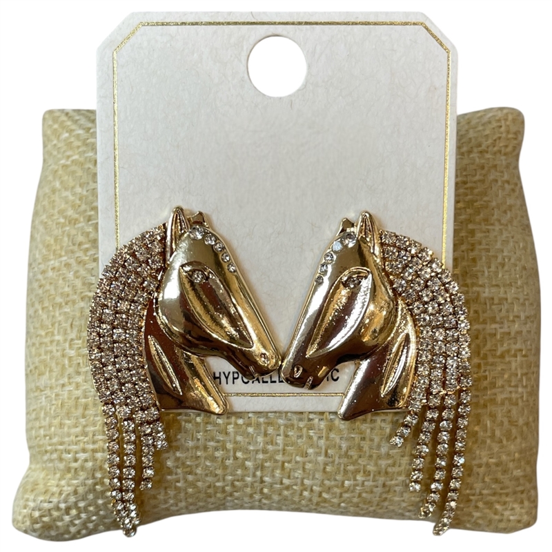 ME21699 RHINESTONE HORSE HEAD STUD EARRINGS