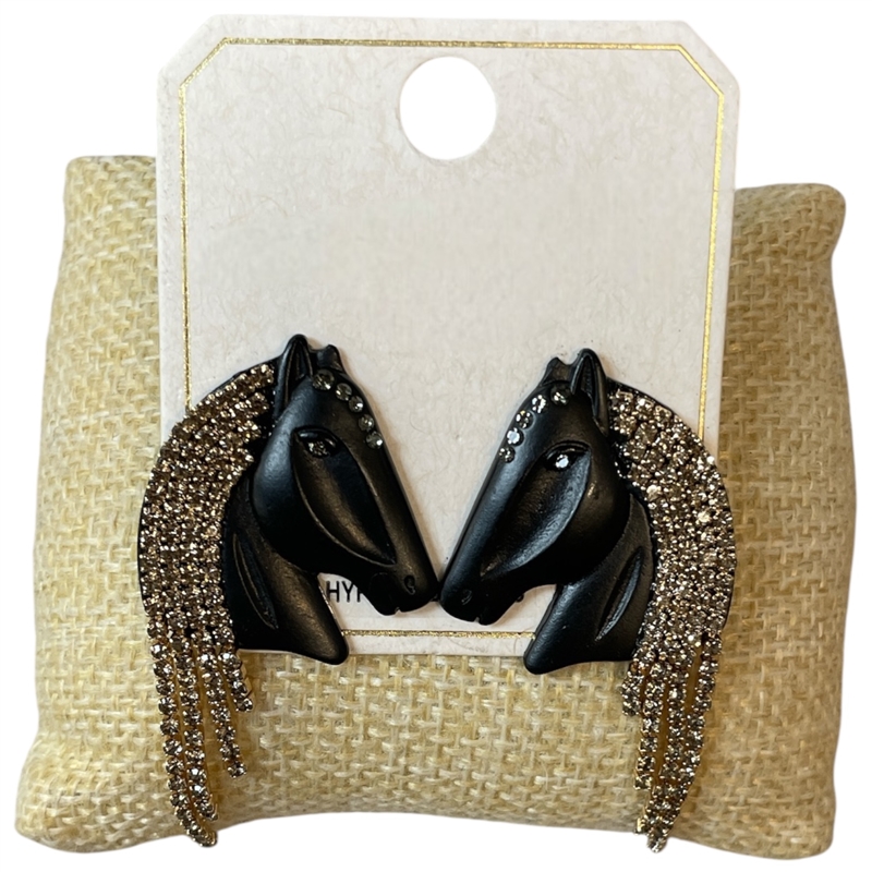 ME21699M RHINESTONE MATTE HORSE HEAD STUD EARRINGS