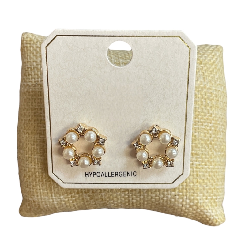 ME21702 SMALL CIRCLE PEARL & RHINESTONE STUD EARRINGS