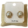 ME21787 PEARL CENTER OVAL RHINESTONE CLIP ON EARRINGS