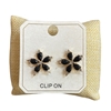 ME21824 BLACK FLOWER CRYSTAL CLIP ON EARRINGS