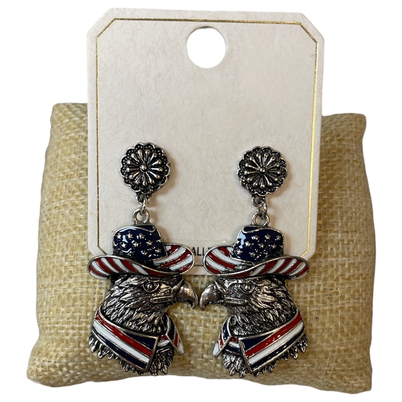 ME21829 ANTIQUE SILVER USA EAGLE HEAD POST EARRINGS
