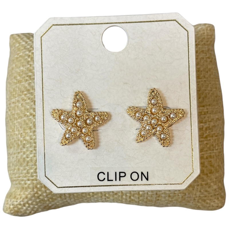 ME21842 PEARL STAR FISH CLIP ON EARRINGS