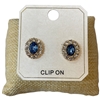 ME21843 BLUE CENTER STONE OVAL RHINESTONE CLIP ON EARRINGS