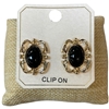ME21845 BLACK OVAL CENTER STONE GOLD CLIP ON EARRINGS