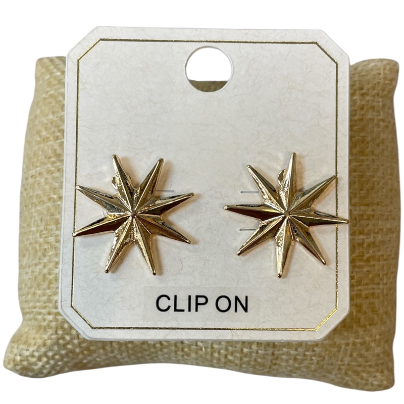 ME21846 GOLD STAR BURST CLIP ON EARRINGS