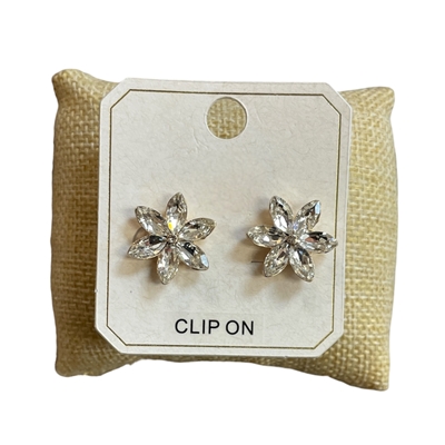 ME21847 FLOWER CRYSTAL CLIP ON EARRINGS