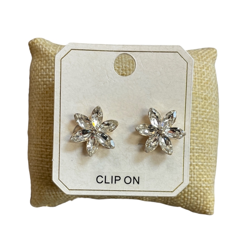 ME21847 FLOWER CRYSTAL CLIP ON EARRINGS
