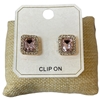 ME21848 PINK CENTER STONE SQUARE RHINESTONE CLIP ON EARRINGS