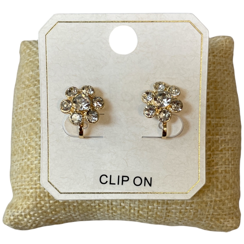 ME21850 SMALL RHINESTONE FLOWER CLIP ON EARRINGS
