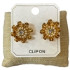 ME21853 RHINESTONE PEARL CENTER FLOWER CLIP ON EARRINGS