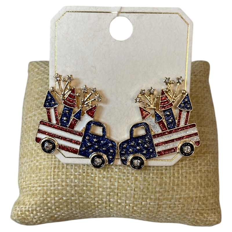 ME21857 USA FIREWORKS TRUCK STUD EARRINGS