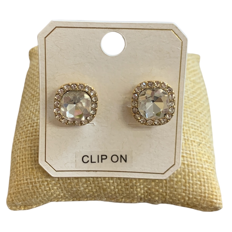 ME21859 SQUARE CRYSTAL CLIP ON EARRINGS