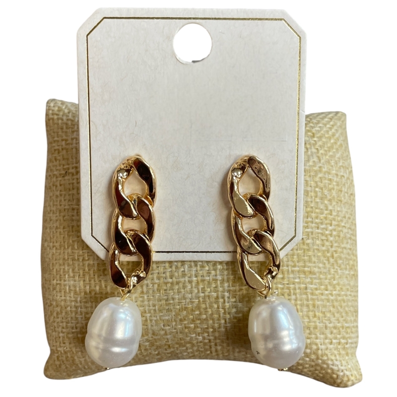 ME21887 CHAIN PEARL DROP STUD EARRINGS
