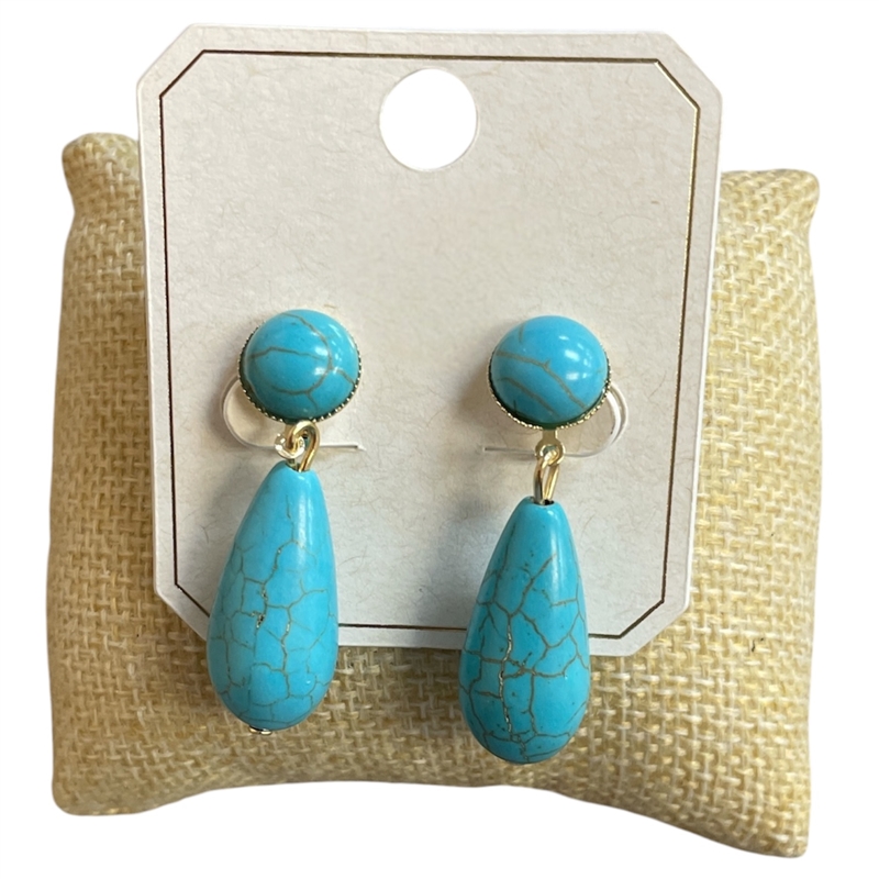 ME21897 TURQUOISE CYLINDER DROP CLIP ON EARRINGS