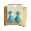 ME21899 TURQUOISE RHOMBUS GOLD CLIP ON EARRINGS