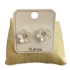ME21916 PEARL FLOWER RHINESTONE IN CENTER CLIP ON EARRINGS
