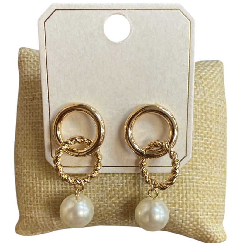 ME21925 2 CIRCLE PEARL DROP STUD EARRINGS