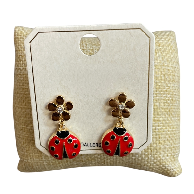 ME21926 LADYBUG & FLOWER POST EARRINGS