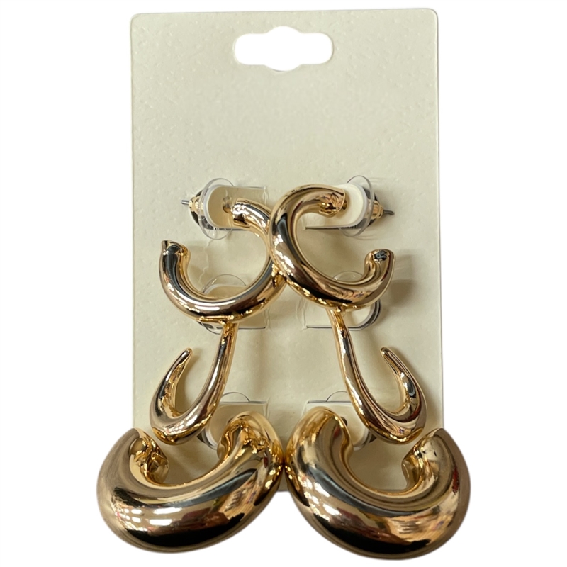 ME4902 PUFFED 3 PAIR SET SMALL HOOP EARRINGS