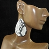 ME541 WHITE SNAKE SKIN TEARDROP LEATHER EARRINGS