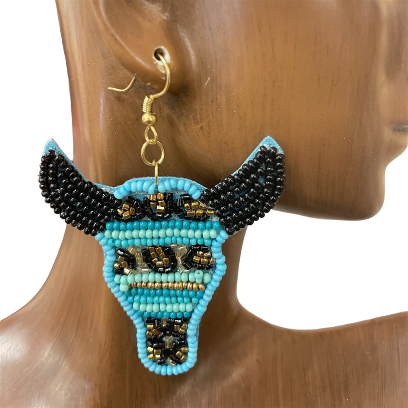 ME562 COW SEED BEAD EARRINGS