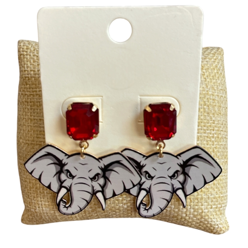 ME5834 RED CRYSTAL ELEPHANT POST DANGLE EARRINGS
