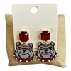 ME5835 RED CRYSTAL BULLDOG POST DANGLE EARRINGS