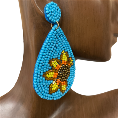 ME593 TEARDROP SUNFLOWER SEED BEAD EARRINGS