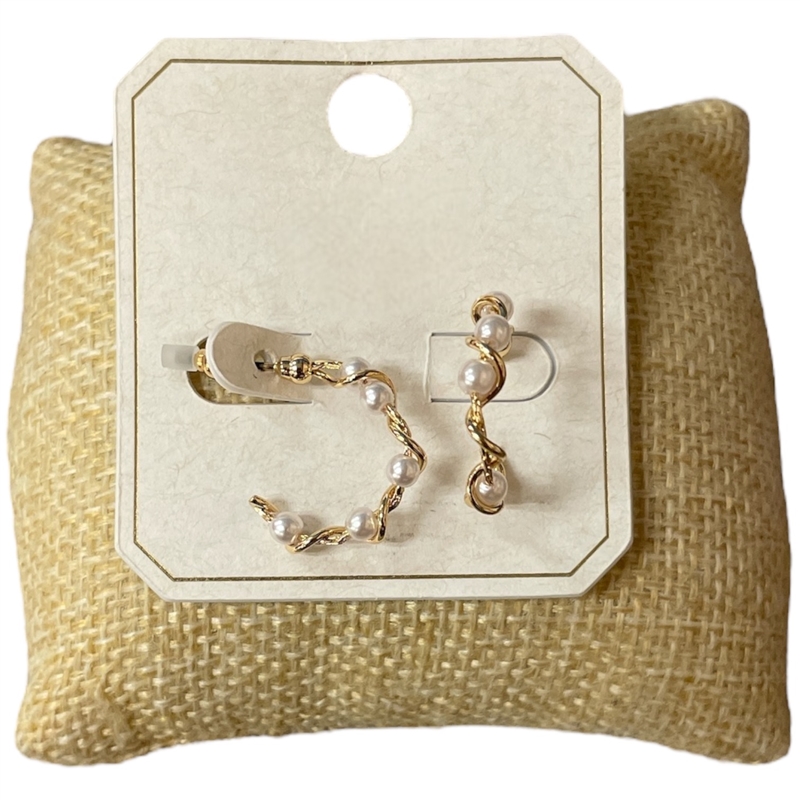 ME60048 WEAVED THIN SMALL PEARL HOOP EARRINGS