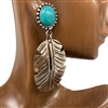 ME623  TQS STONE & SILVER LEAF EARRINGS