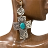 ME641 CROSS TURQUOISE STONE IN CENTER  EARRINGS